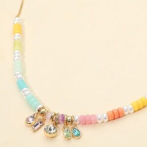 Colorful Various Stone Bezel Charm Resin Pearl Beaded Necklace